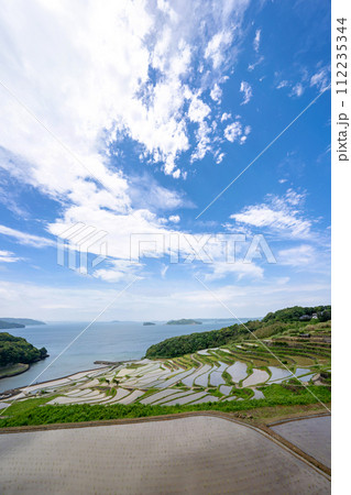 長崎県/ 九州屈指の絶景棚田 日本の原風景が見える水張り時期 新緑の土谷棚田 （どやたなだ） 112235344