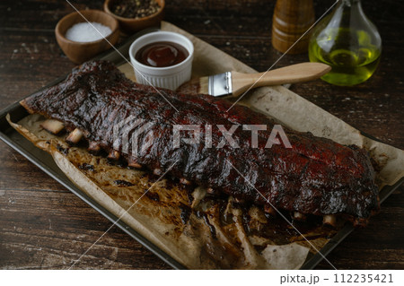 pork spare ribs with bbq sauce 112235421