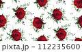 Bohemian seamless pattern. Red roses, garden greenery, leaves, branches, berries bouquet vector watercolor illustration. Fabric textile print, marsala, burgundy floral, botanical background decoration 112235600