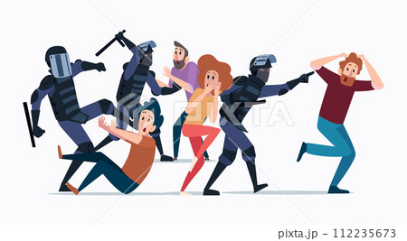 Protesters military fighters with crowd protesters vector scared people 112235673