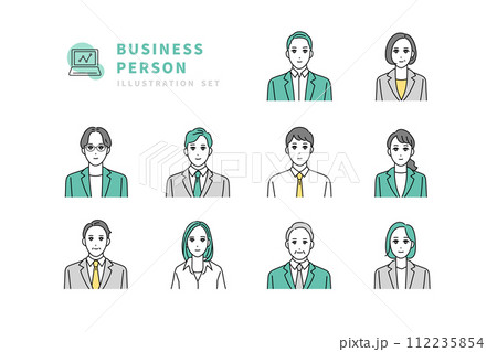 様々な職種のビジネスパーソンのアバターイラストセット 様々な職種のビジネスパーソンのアバターイラストセット 112235854