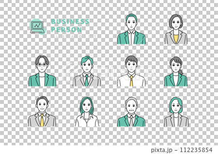 様々な職種のビジネスパーソンのアバターイラストセット 様々な職種のビジネスパーソンのアバターイラストセット 112235854