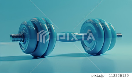 Blue Dumbbells on Blue Background 112236129