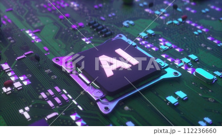 AI Symbol. CPU Processor starting Artificial Intelligence digitalization of data information processing. Central Computer Processors CPU concept. 3d illustration 112236660