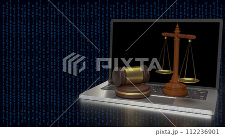 The wood hammer and libra for digital law concept 3d rendering. 112236901
