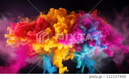Splash of colors, background. Explosion of vibrant colorful powder on black background. Multicolored smoke. Abstract background Splash of colors, background. Explosion of vibrant colorful powder on black background. Multicolored smoke. Abstract background 112237409