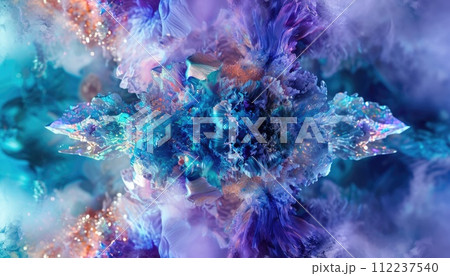 Abstract background with crystal growth in vibrant blue and purple hues with a smoky effect. Mysterious fantasy dreamy transcendental background Abstract background with crystal growth in vibrant blue and purple hues with a smoky effect. Mysterious fantasy dreamy transcendental background 112237540