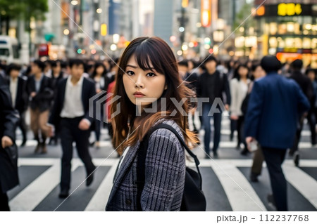 交差点を歩く女性のポートレート5 AI生成画像 交差点を歩く女性のポートレート5 AI生成画像 112237768