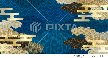 和柄　青　模様　背景	 112238119