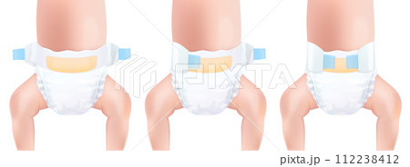 Diapers changing steps. Baby diaper change rules concept, child soft material panties for dry body skincare, newborn incontinence babies diapering guide exact vector illustration 112238412