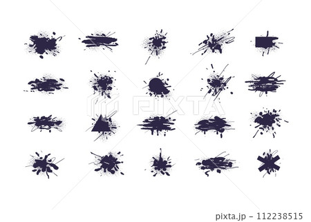 Splatter mud effect. Ink splash dirt soot particles, graffiti blob stain grunge brushstroke texture spray splatter dirty black smear design decoration, classy vector illustration 112238515