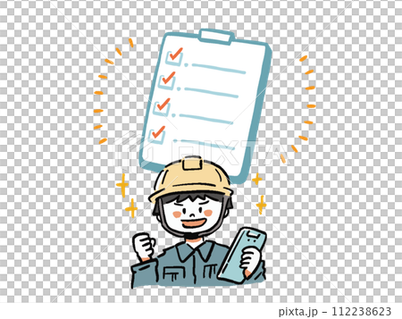 Checklist and male worker achievement clear hand-drawn style illustration Checklist and male worker achievement clear hand-drawn style illustration 112238623