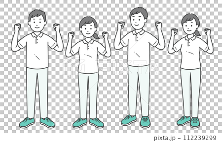 両手でガッツポーズをする介護士男女 112239299