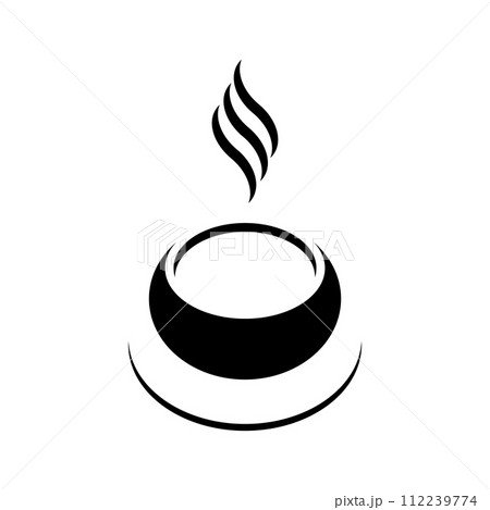logo of a black and white cup of coffee with three layers of smoke 112239774