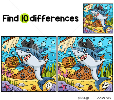 Pirate Shark Treasure Chest Find The Differences 112239785