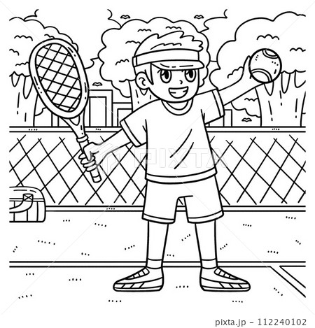 Tennis Boy with Tennis Racket and Ball Coloring  112240102