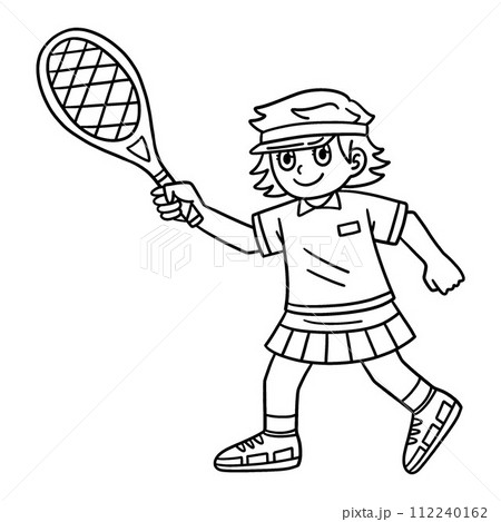 Tennis Female Player with a Racket Isolated  112240162