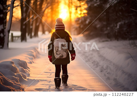雪の中を歩く人の後ろ姿8 AI生成画像 雪の中を歩く人の後ろ姿8 AI生成画像 112240227