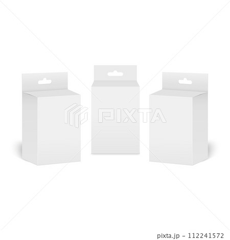 Realistic white box packaging with hanger isolated on white background. vector 112241572