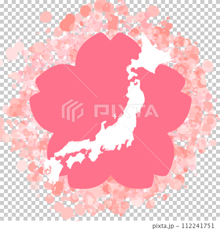 Cherry blossoms and silhouette of the Japanese archipelago_pink Cherry blossoms and silhouette of the Japanese archipelago_pink 112241751