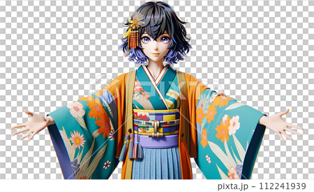 一位女士做出歡迎手勢的插圖[透明] 112241939