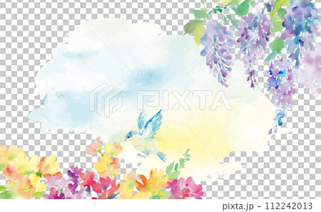 Watercolor illustration of abstract wisteria flowers, flowers and birds for background 112242013
