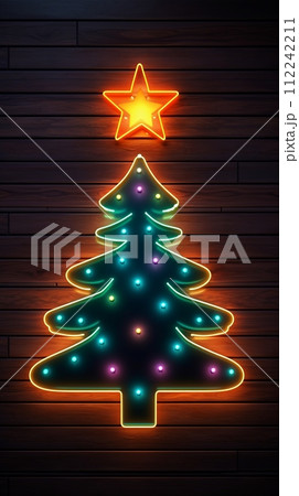 AI Generated neon Christmas tree light on the wall AI Generated neon Christmas tree light on the wall 112242211