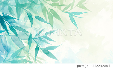 青々と茂った笹の葉の水彩イラスト背景「AI生成画像」 青々と茂った笹の葉の水彩イラスト背景「AI生成画像」 112242801