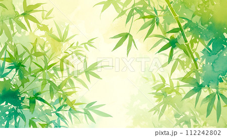 青々と茂った笹の葉の水彩イラスト背景「AI生成画像」 青々と茂った笹の葉の水彩イラスト背景「AI生成画像」 112242802