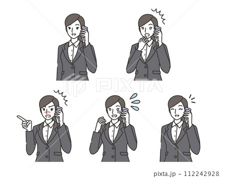 電話をする会社員女性の表情セット 112242928