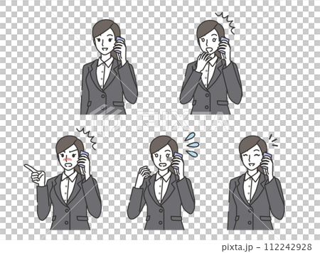 電話をする会社員女性の表情セット 112242928