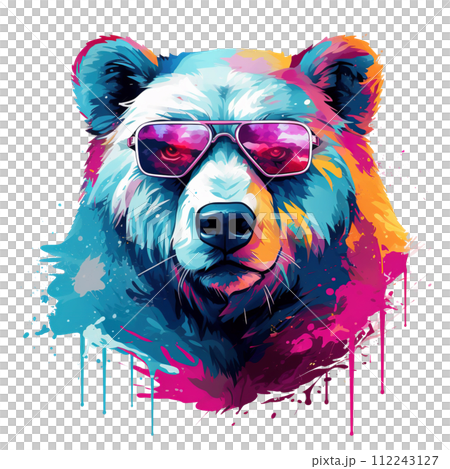Polar bear head wear sunglasses on a clean background, Png for Sublimation Printing, T-shirt Design Clipart, DTF DTG Printing, Wild Animals, Illustration, Generative AI. 112243127
