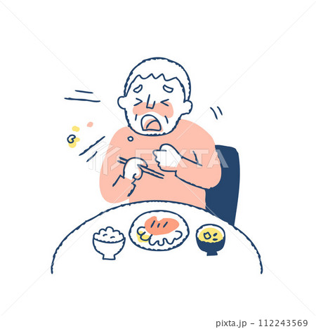 食事中にむせるシニア男性 食事中にむせるシニア男性 112243569