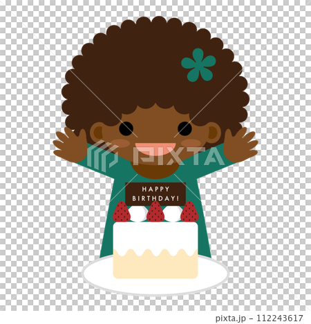 一個黑人女孩看著她的生日蛋糕很高興的插圖 一個黑人女孩看著她的生日蛋糕很高興的插圖 112243617