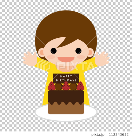 Illustration of a Smiling Little Girl Looking at a Birthday Cake Illustration of a Smiling Little Girl Looking at a Birthday Cake 112243632
