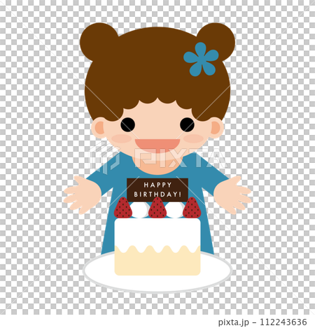 一個留著雙髻頭髮的女孩即將觸摸生日蛋糕的插圖 一個留著雙髻頭髮的女孩即將觸摸生日蛋糕的插圖 112243636