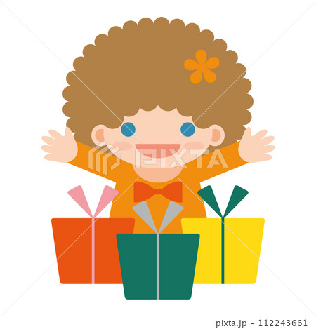 プレゼントをもらって喜ぶ外国人の女の子のイラスト プレゼントをもらって喜ぶ外国人の女の子のイラスト 112243661