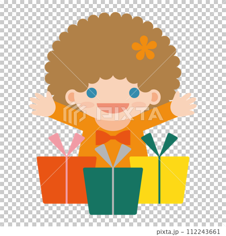 プレゼントをもらって喜ぶ外国人の女の子のイラスト プレゼントをもらって喜ぶ外国人の女の子のイラスト 112243661