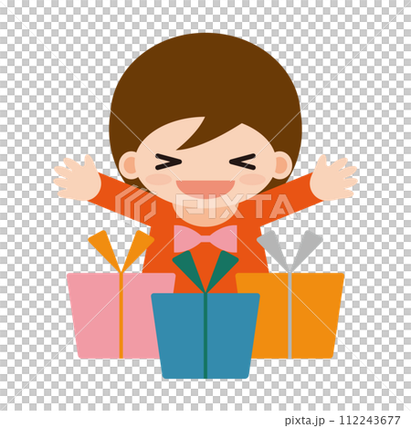 プレゼントをもらってびっくりしている小さな女の子のイラスト 112243677