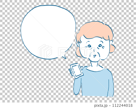 一位老年老人在智慧型手機上愉快交談的語音氣泡插畫素材 112244018
