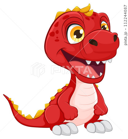Cheerful Red Cartoon Dinosaur Cheerful Red Cartoon Dinosaur 112244087