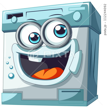 Happy Cartoon Washing Machine Character 112244092