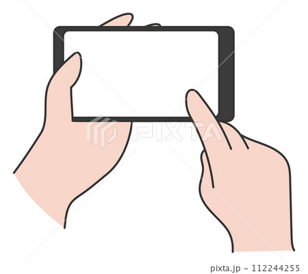 横向きのスマートフォンを操作する手のイラスト 112244255