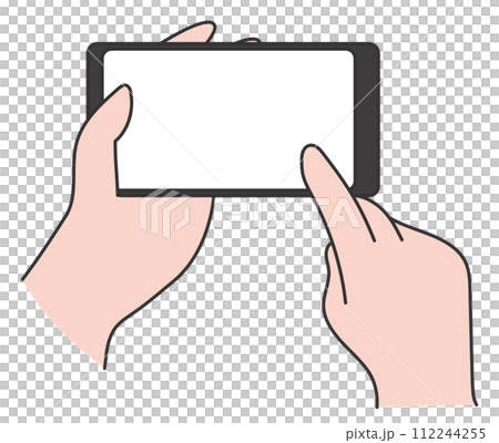 Illustration of a hand operating a horizontal smartphone 112244255