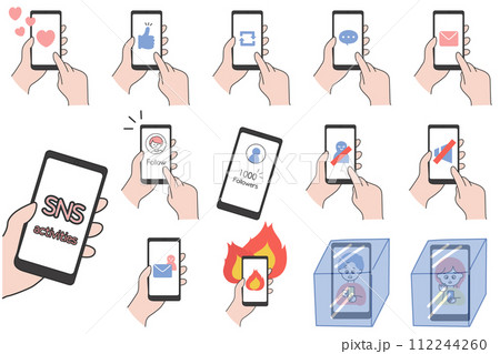 SNSの操作画面のイラストセット SNSの操作画面のイラストセット 112244260