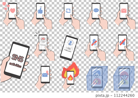 SNSの操作画面のイラストセット SNSの操作画面のイラストセット 112244260