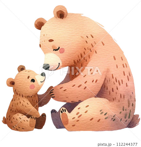 Mother and baby Bear  watercolor clipart. Ai Generate 112244377