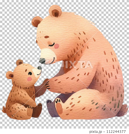 Mother and baby Bear  watercolor clipart. Ai Generate 112244377