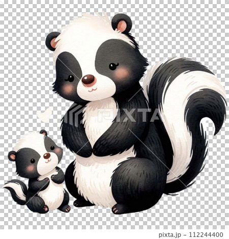Mother and baby Skunk animal watercolor clipart. Ai Generate 112244400