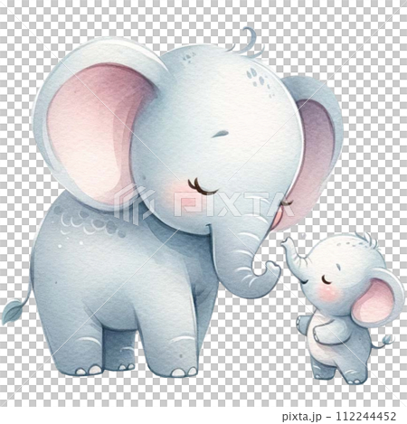 Mother and baby Elephant watercolor clipart.Ai Generate 112244452